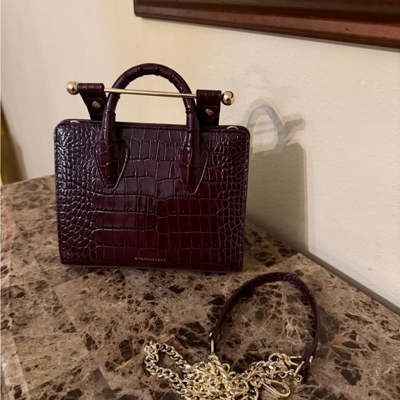 Strathberry Handbags - Strathberry Deep Burgundy Croc Mini Bag